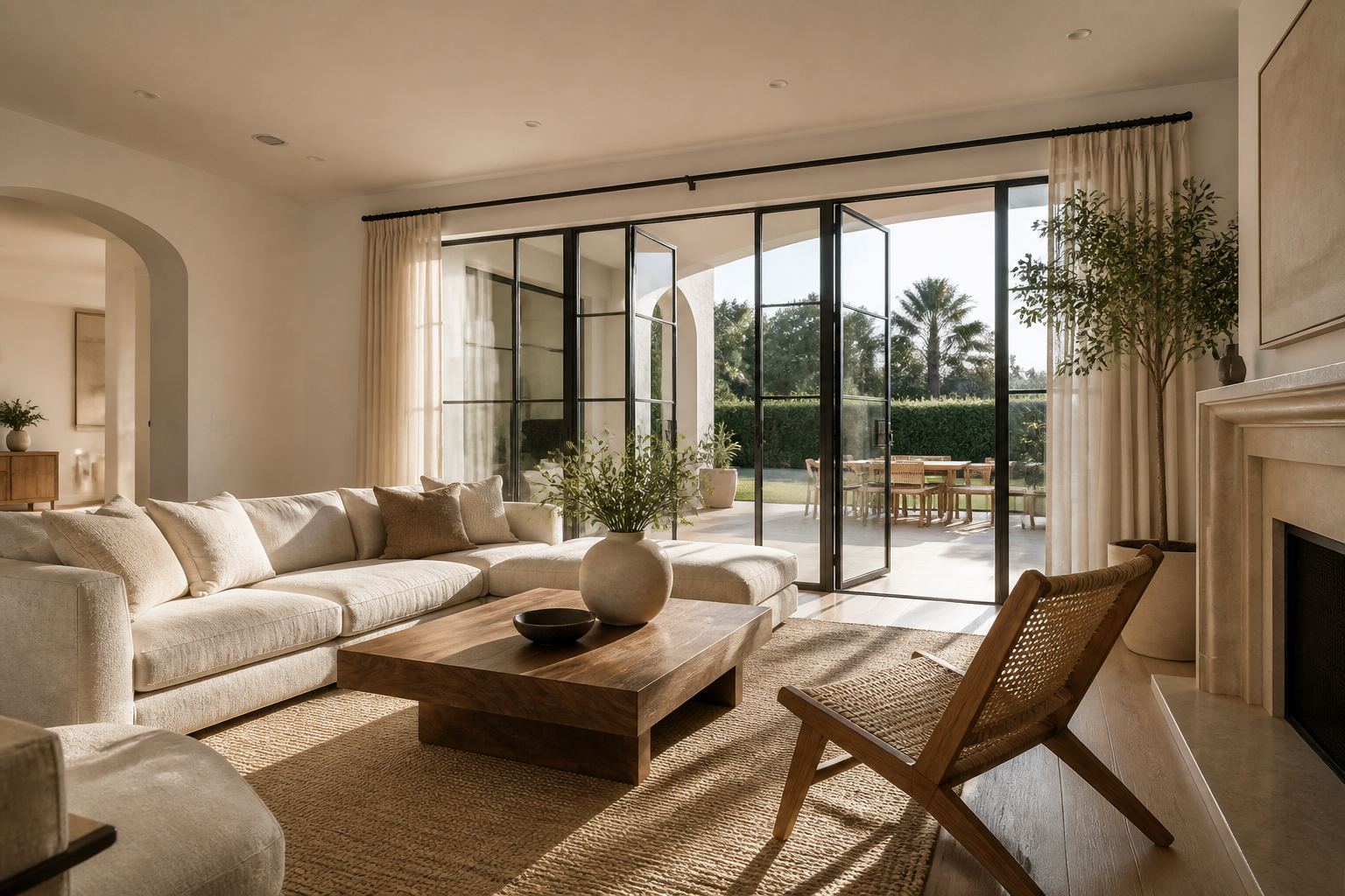 Sunlit living room photographed for a Southern California listing